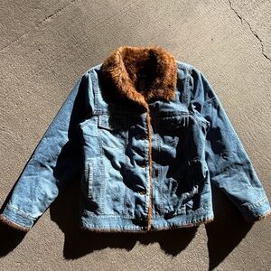 Denim&Co Blue Jean Jacket with Brown Faux Fur